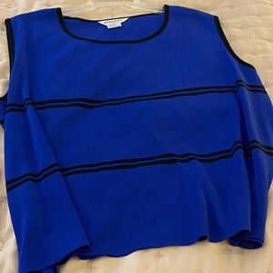 Misook Cobalt Blue Blouse with Black Accents